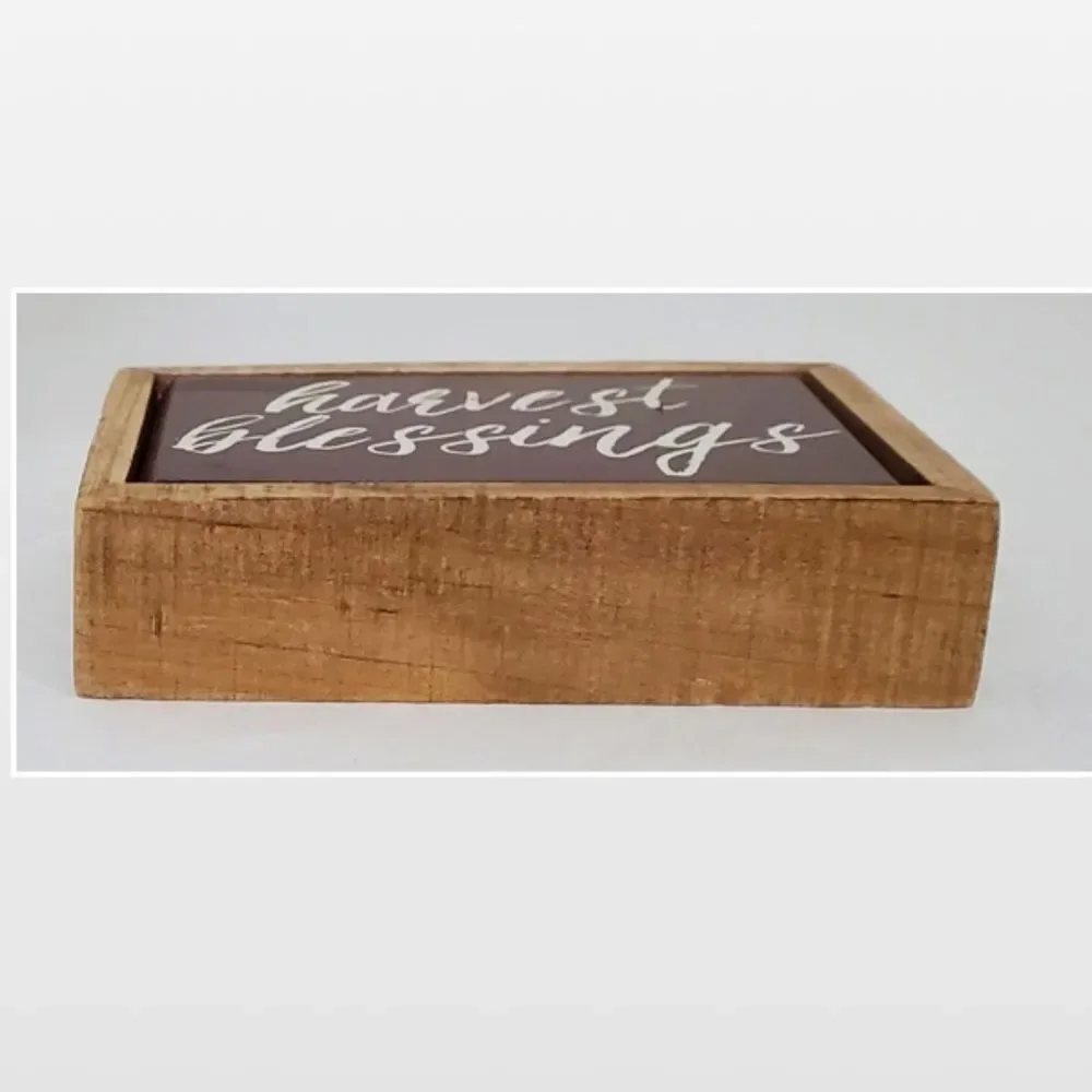 New Kathy Wood Sign Home Harvest Blessings Brown White Painted NWT